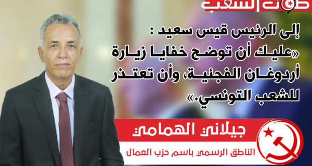 إلى الرئيس قيس سعيد : «عليك أن توضح خفايا زيارة أردوغان الفجئية، وأن تعتذر للشعب التونسي.»
